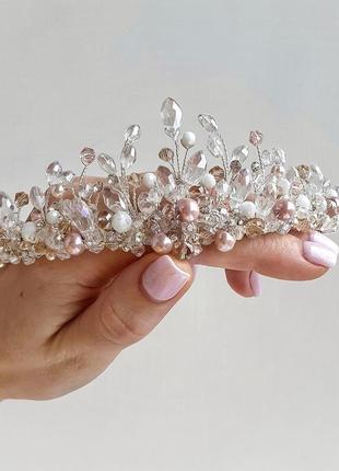 Свадебная диадема, тиара, корона, нежная диадема , диадема для невесты, диадема и серьги