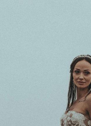 Свадебная диадема, тиара, корона, нежная диадема , диадема для невесты, диадема и серьги