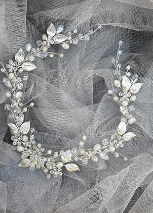 Свадебное украшение для волос, веточка в прическу, украшения в прическу на выпускной,венок на голову3 фото