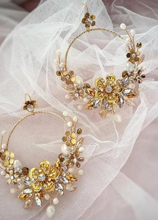 Сережки, весільні сережки, сережки для нареченої, пишні сережки3 фото