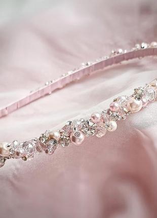 Свадебное украшение для волос, ободок в прическу, розовый обруч, обруч в прическу3 фото