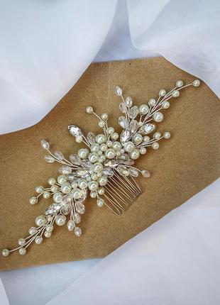 Свадебное украшение для волос, гребешок в прическу, украшения в прическу невесте, украшения в волосы3 фото