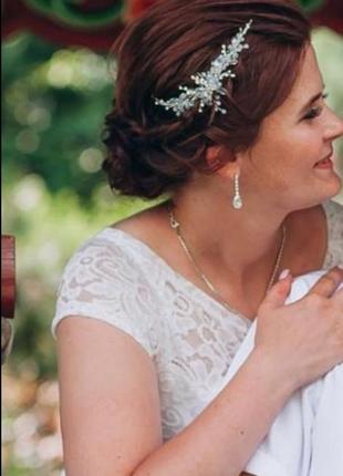 Весільна прикраса для волосся, гілочка в зачіску, прикраса в зачіску нареченій, прикраса з опалами7 фото