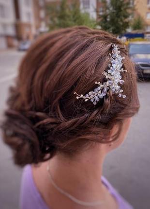 Весільна прикраса для волосся, гілочка в зачіску, прикраса в зачіску нареченій, прикраса з опалами6 фото