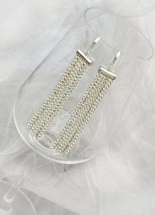 Серьги цепочки, длинные серьги, серьги для невесты, серьги на выпускной, стразовые серьги5 фото