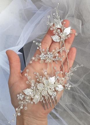 Набор свадебной бижутерии, комплект украшений для невесты, гребешок свадебный, шпильки для невесты5 фото