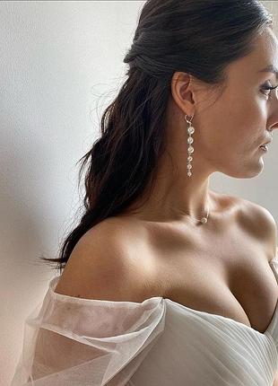 Серьги с жемчуга, свадебные серьги, длинные серьги, жемчужные серьги, камушек на...