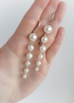 Серьги с жемчуга, свадебные серьги, длинные серьги, жемчужные серьги, камушек на...
