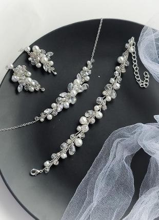Прикраси для нареченої, кольє весільну, кольє і сережки для нареченої, браслет весільний1 фото