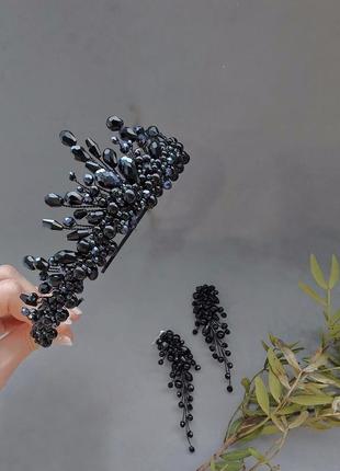 Діадема чорна, чорна корона, чорна тіара, діадема на хеловвін