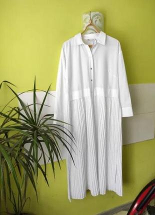 Белоснежное платье zara плиссированная модель, фасон рубашка4 фото