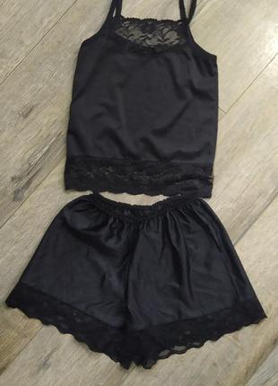 Xs/s-36/38,германия!черный комплект в винтажном стиле майка+шортики для сна1 фото