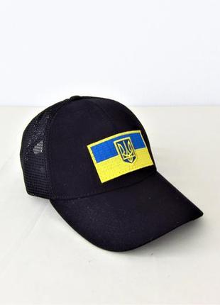 Кепка бейсболка чёрная коттоновая летняя с сеткой с флагом украины davani 00391-2