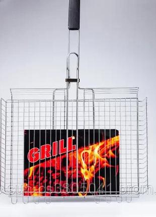 Решетка для гриля и барбекю на мангале grill глубокая прямоугольная решетка 58*32*7 см с антипригарным покрыти