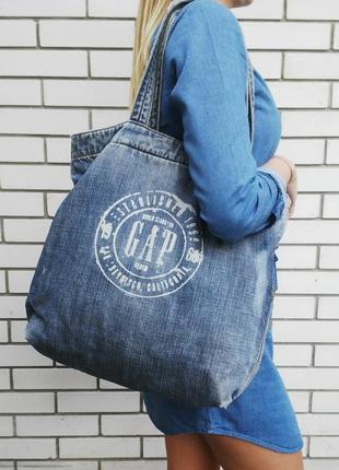 Большая сумка-торба джинсовая на подкладке