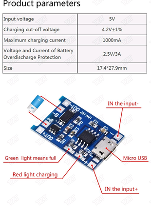 5шт контролер заряду tp4056 5в 1а micro-usb із захистом