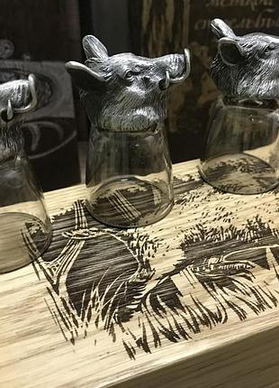 Набір з трьох чарок  в деревянній коробці кабанчики, 30 мл (187-3013)