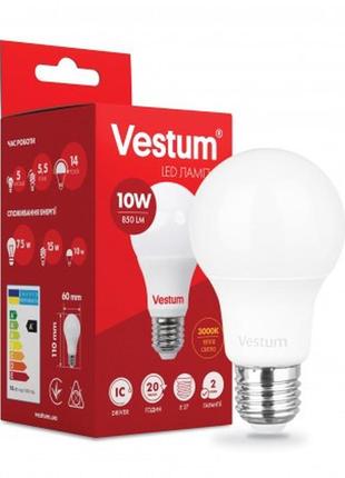 Светодиодная лампа vestum led a60 10вт 3000k (желтый свет), цоколь e27