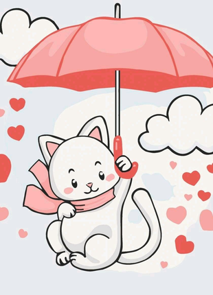 Розпис на полотні "котик з парасолькою" bambi 15568-ac 30х30 см
