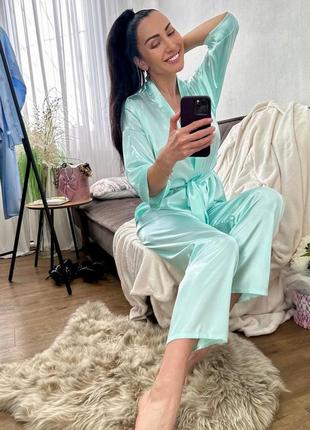 Шовковий комплект блуза і штани для дому та сну3 фото