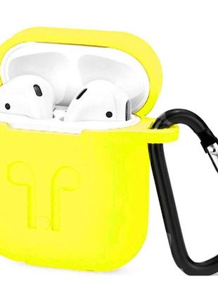 Силиконовый чехол для airpods 1  и 2 и apple airpods proyellow с карабином