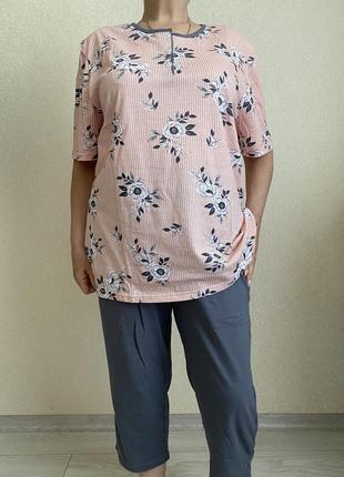 Пижама женская батал бриджи и футболка хлопок 62р2 фото