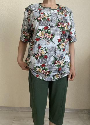 Пижама женская батал бриджи и футболка хлопок 62р3 фото