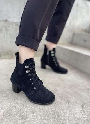 Ботинки женские замшевые на шнурках молнии стрейч демисезонные1 фото