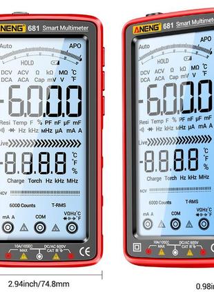 Aneng 681 pro smart тестер мультиметр ac/dc ncv r/c/d/t/f, li-ion 5