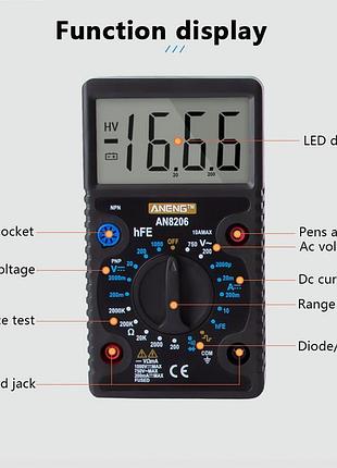 Aneng an8206 міні цифровий мультиметр тестер ac/dc прозвонка 9