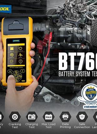 Autool bt760 тестер анализатор аккумулятора 6/12/24в, с принтером