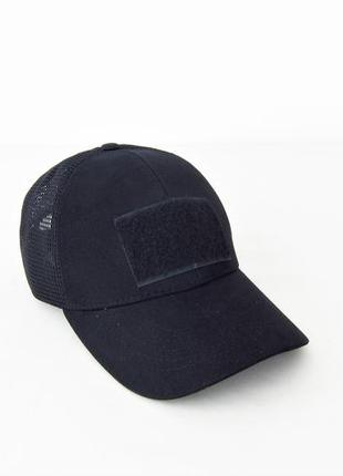 Кепка бейсболка чёрная коттоновая летняя с сеткой с липучкой под шевроны davani 00391-4