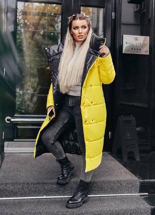 Жіноче двостороннє пальто жовто-чорне1 фото