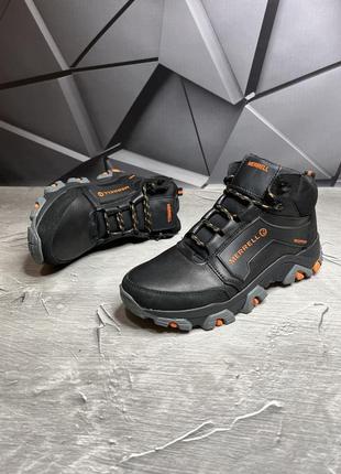 Зимние мужские ботинки merrell black orange (мех) 40-41-42-43-443 фото