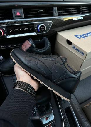 Мужские кроссовки reebok classic leather all black gum 44-45-461 фото