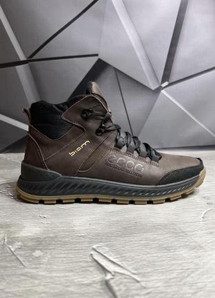 Зимние мужские ботинки ecco brown black (мех) 42-44-453 фото