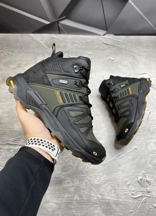 Зимние мужские ботинки salomon black haki (мех) 40-41-42-43