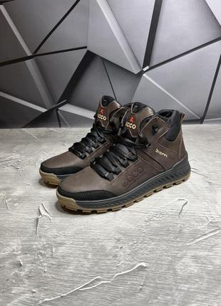 Зимние мужские ботинки ecco brown black (мех) 42-44-455 фото