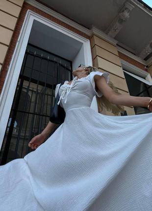 Белое муслиновое платье миди с кулиской xs s m l 42 44 нежное хлопковое платье с шнуровкой на спине9 фото
