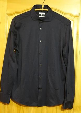 Дуже красива формальна сумішева сорочка кольору індиго reiss slim fit англія xl