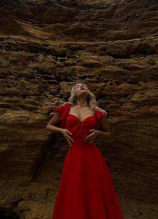 Красное муслиновое миди платье с шнуровкой на спине xs s m l вечернее хлопковое платье-миди 42 443 фото