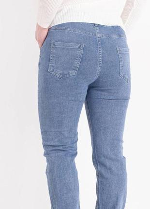 Женские джинсы большого размера батал стейчевые 50-60 классические голубые, талия резинка и шнурок7 фото