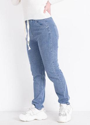 Женские джинсы большого размера батал стейчевые 50-60 классические голубые, талия резинка и шнурок3 фото