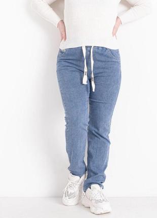 Женские джинсы большого размера батал стейчевые 50-60 классические голубые, талия резинка и шнурок