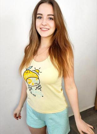 Летняя женская пижама с шортами и футболкой хлопковая турецкая