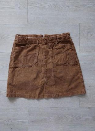 Вельветовая юбка коричневая, размер 38 - м1 фото