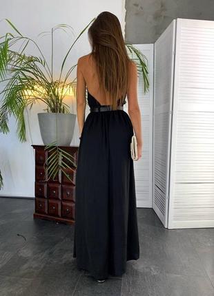 Чорний преміальний комбінезон-сукня з льону xs s m l 42 44 вечірній комбез ексклюзив2 фото