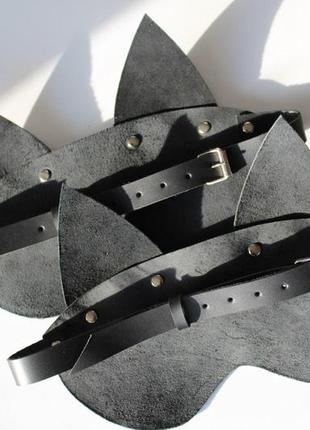 Маска кошечки на глаза с ушками, кожа, черная