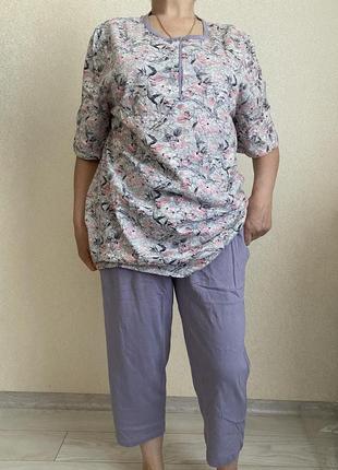 Пижама женская батал бриджи и футболка хлопок 64р1 фото