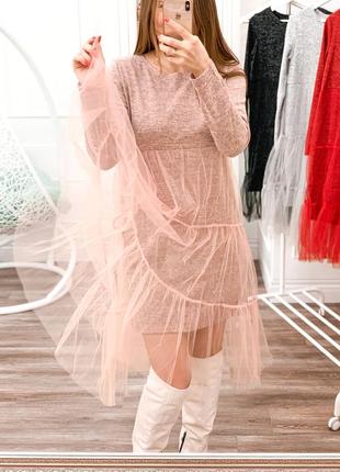 Тёплое ангоровое платье с фатиновой юбкой4 фото